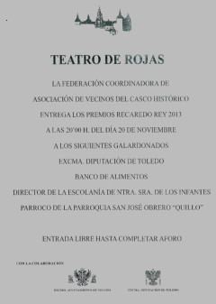 Programa de la entrega de los Premios Recaredo Rey 2013 en el Teatro de Rojas