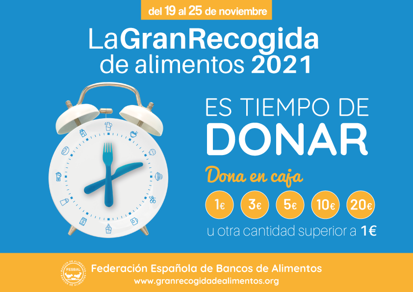 Cartel de la Gran Recogida de Alimentos 2021: es tiempo de donar, dona en caja