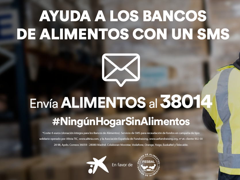 Cartel de la campaña Ningún Hogar Sin Alimentos: envía ALIMENTOS al 38014