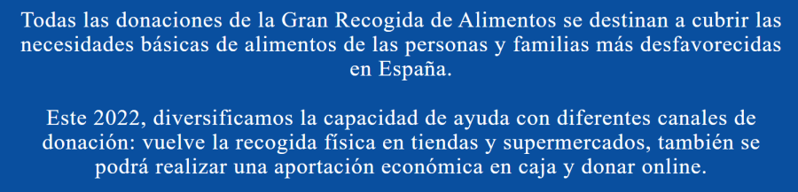 Aviso: todas las donaciones de la Gran Recogida se destinan a cubrir necesidades básicas de alimentos